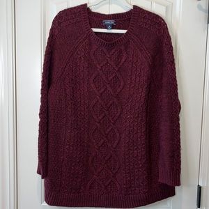 Maroon Lands End warm chunky cable knit wool blend sweater size 1X